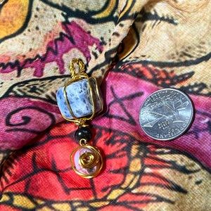 20 Sodalite cube Black Agate Bead and Carnelian pendant with Goldtone wire